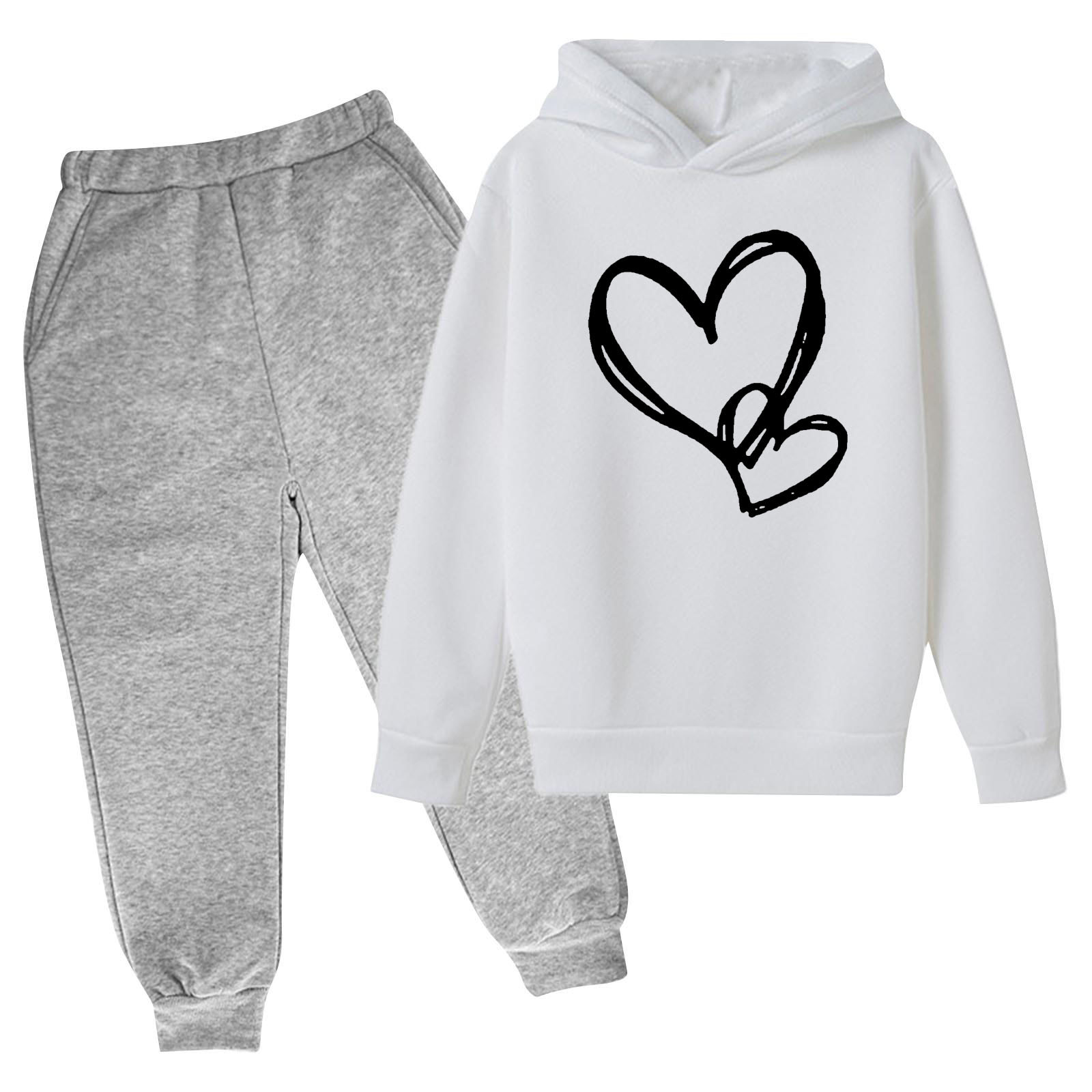 Posijego Girls Boys Heart Print Sweatsuit Sets 2 Piece Outfits Hoodie Sweatpants Set Activewear Little Boys Girls